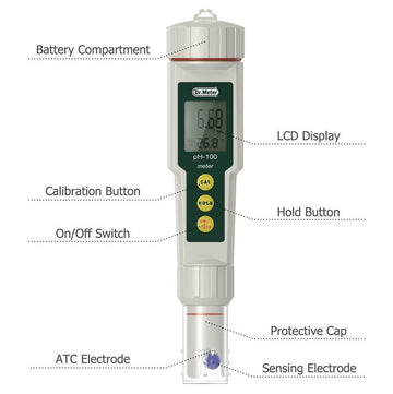 Dr.Meter PH100 Ph Meter, 0.01 Resolution High Accuracy Pocket Size Ph Meter with ATC, 0-14pH Measurement Range Water Quality Tester for Household Drinking, Pool, Juice, Laboratory & Brewing - Imported from UK